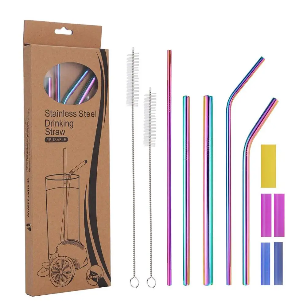

Amazon Top Seller Eco Friendly Straight Straw Reusable Stainless Steel Drinking Straws, Customized color