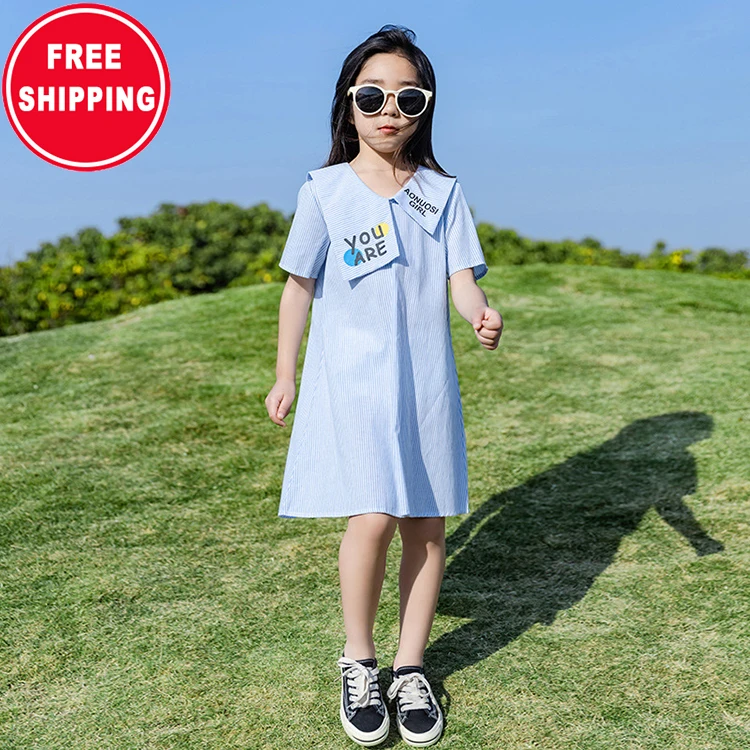 

Summer Short-sleeved POLO children's skirt girls striped dress