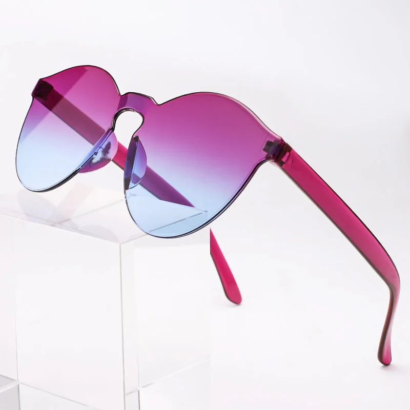 2019 cheap colorful rimless one piece red sunglasses women candy color eyewear fashion with custom logo cheap glasses