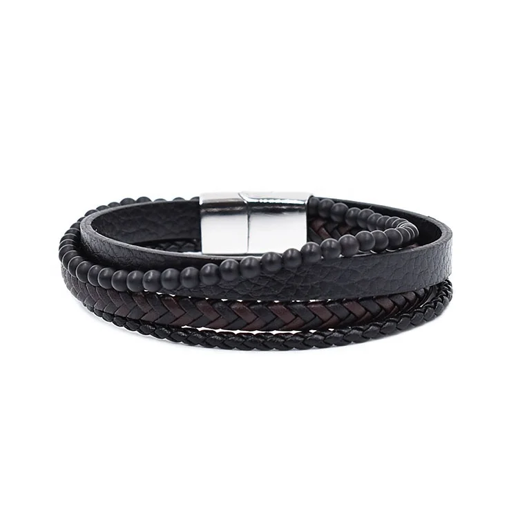 

High quality custom bead multi layer pulseras mens leather bracelets, Customized