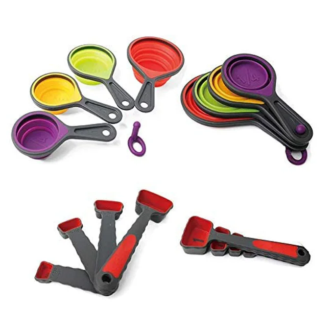 

Dropshipping 8Pcs Wholesale Portable Multicolor Baking Cooking Gadget Collapsible Silicone Measuring Cups And Spoons Set