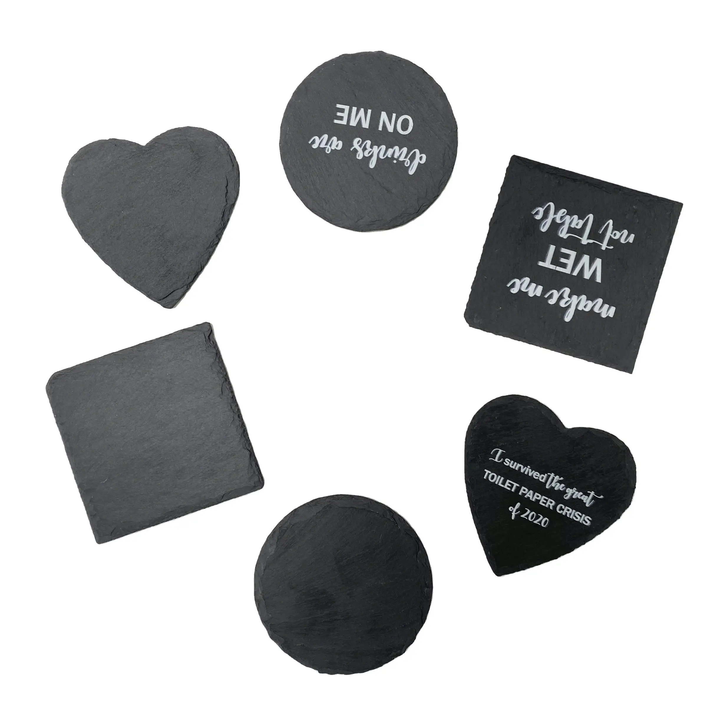 

SHG wholesale custom Logo natural sublimation stone black round square rectangle slate coaster set