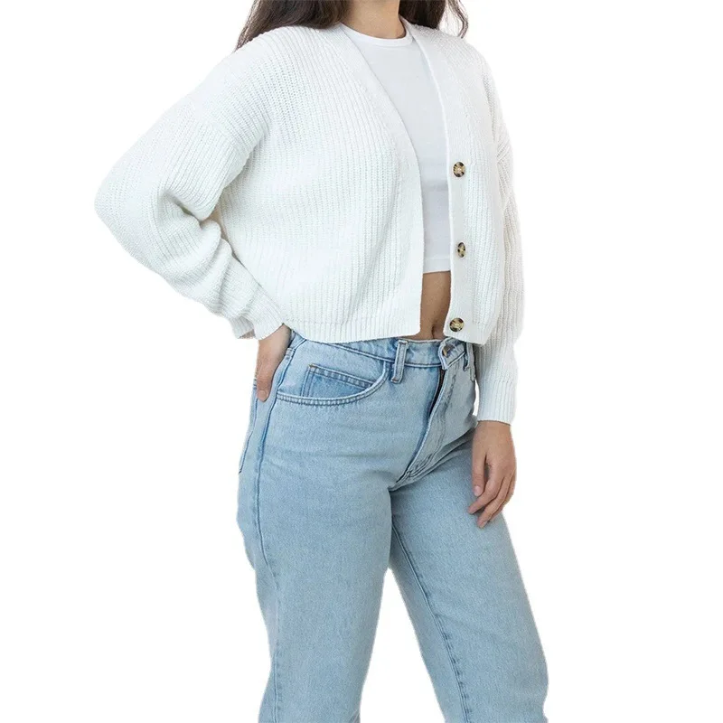 

2021 autumn winter new sweater cardigan solid color V-Neck long sleeve button loose knit sweater cardigan coat