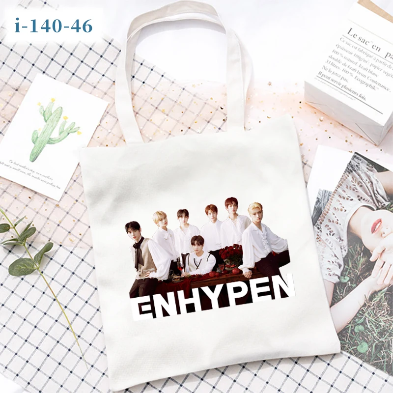 

K-pop ENHYPEN NCT127 GOT7 BRIGHTWIN the same shoulder bag student gift custom canvas bag environmental protection bag, White