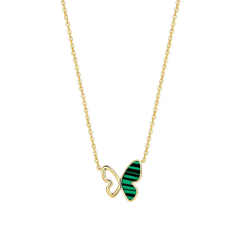 

Newest high quality gifts party women chain silver malachite jewelry butterfly necklace, Gold color