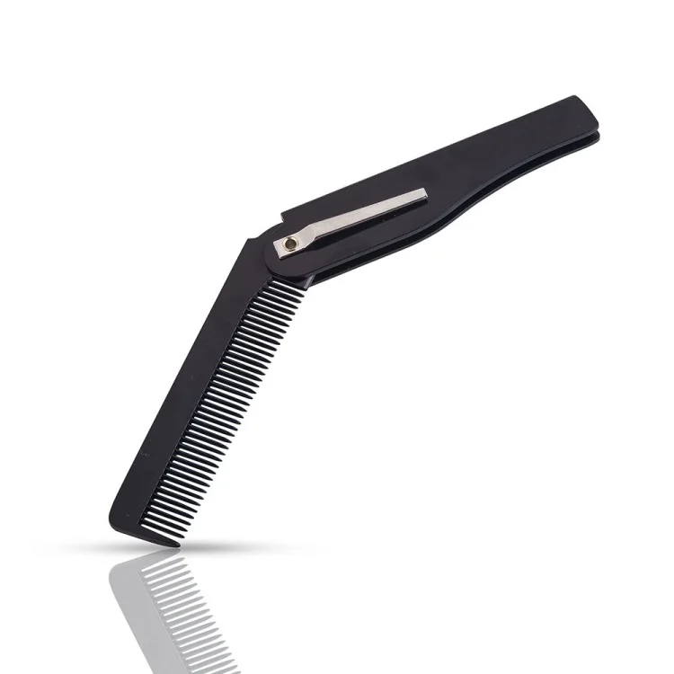 

High quality plastic folding pocket knife comb two-color beard shape man comb