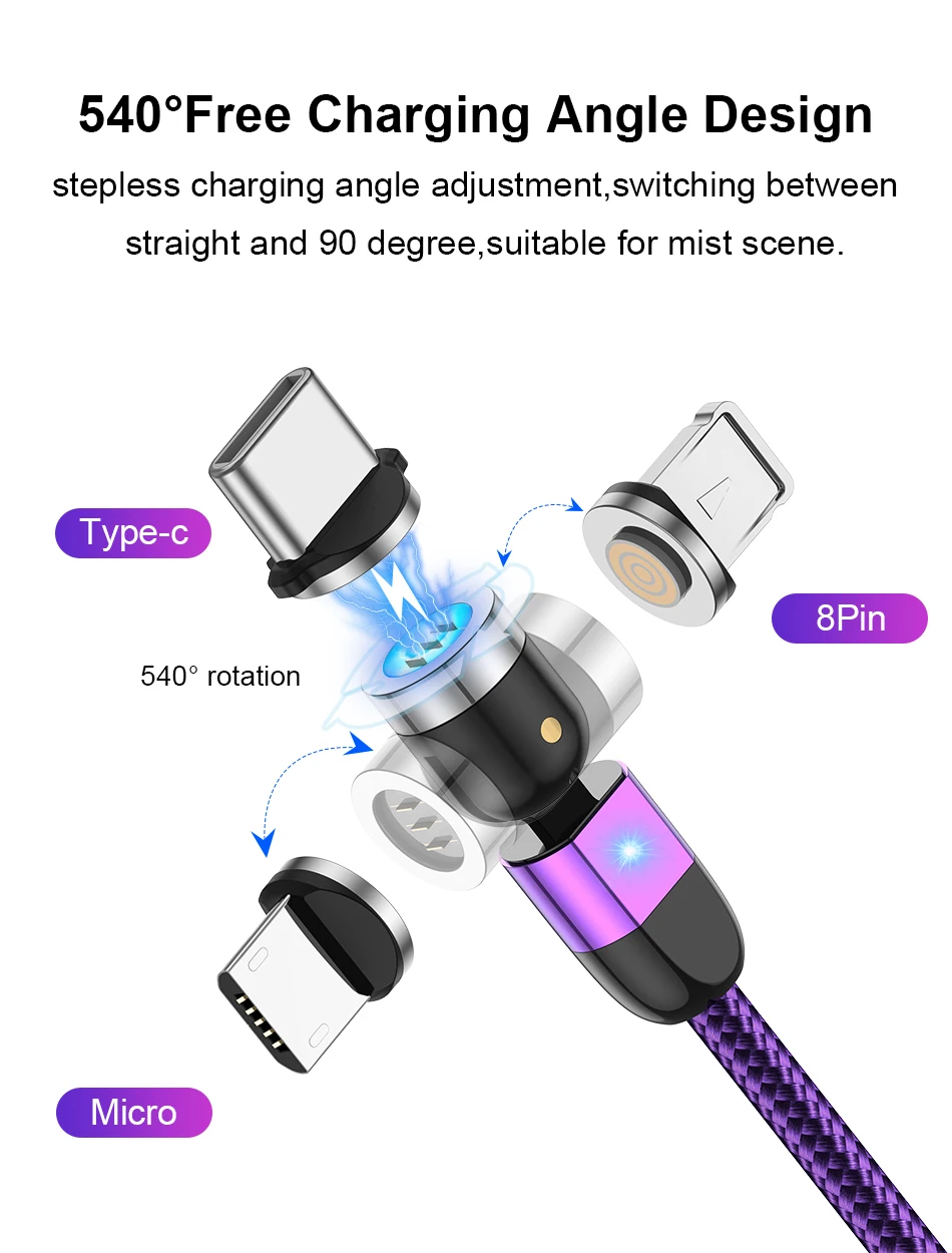 2020 3 in 1 USLION New Magnetic USB Cable Fast Charging Micro USB Type C Mobile Phone Cable For Samsung iPhone magnet data cable - ANKUX.COM