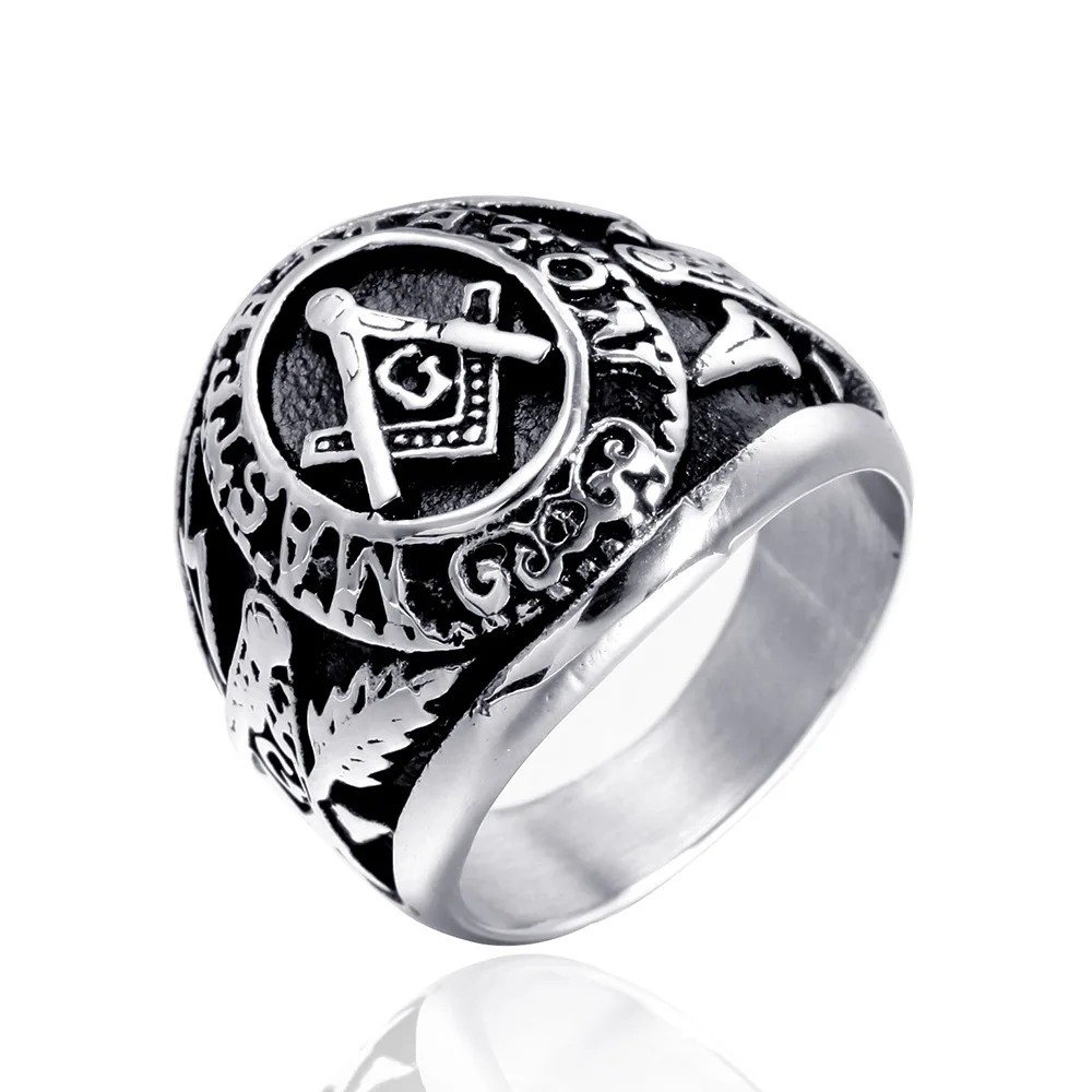 

Retro European and American Freemasonry Stainless Steel Ring Titanium Steel Ring