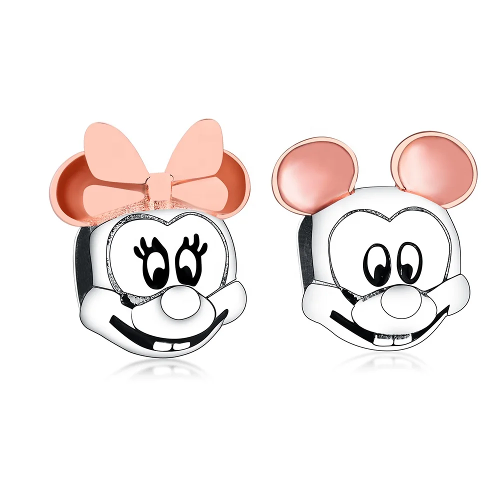 

Wholesale New 925 Sterling Silver Rose Cold Mickey Minnie Beads Heart Charms Fit Original Pandora Bracelet Necklace Jewelry