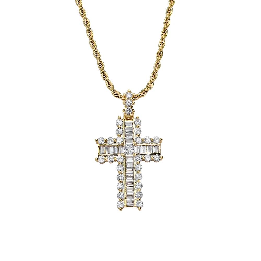 

TUNKALL CN300 Wholesale Cross Pendant Micro pave with CZ Mens Pendant Necklace Rock Hip Hop Jewelry