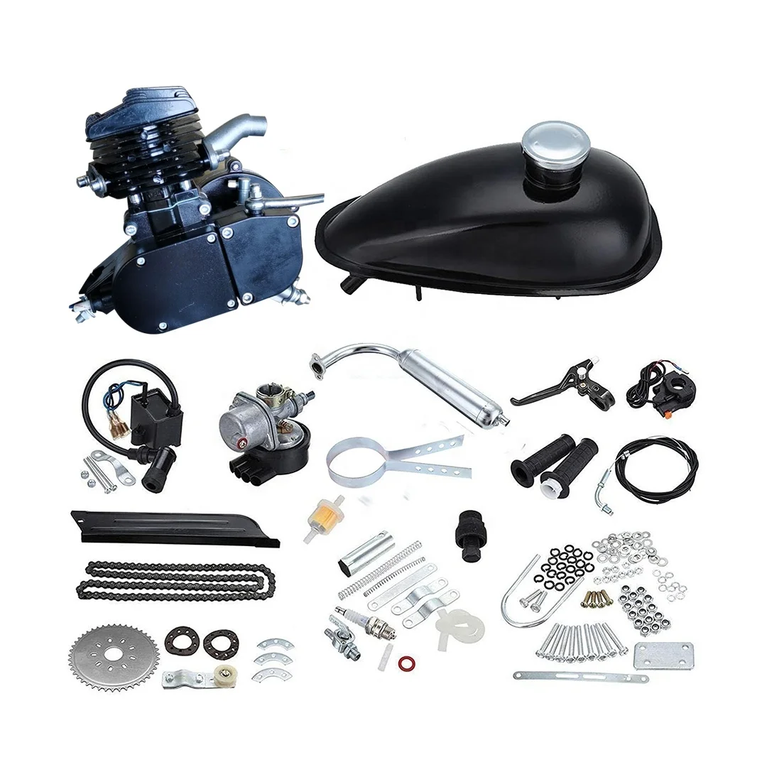 

Hotsales gas 48cc 49cc 50cc 66cc 80cc 100cc petrol bike motor 2 stroke bicycle engine kit, Black&silver
