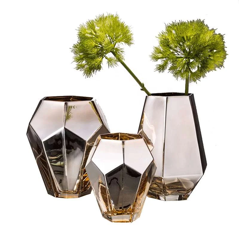 
Colored Metallic Geometric Faceted gold glass vases for wedding centerpieces 