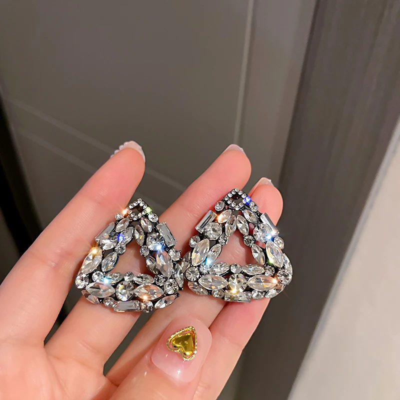 

fashion geometric statement crystal triangle earrings 2021
