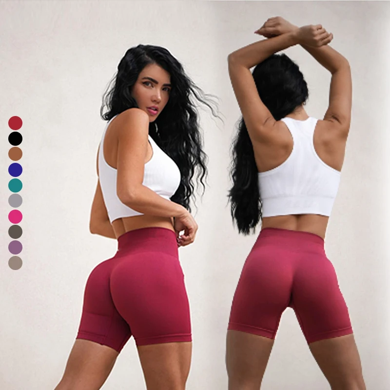 plaid  High Waist tropa deportiva mujer  Seamless Wide Waistband biker Sports Yoga Shorts For Women