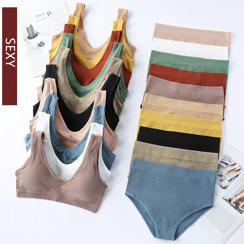 

Customized Push Up Sports Women Padded Bralette Panties Sexy Fitness Crop Top Underwear Seamless Active Bra briefs Set