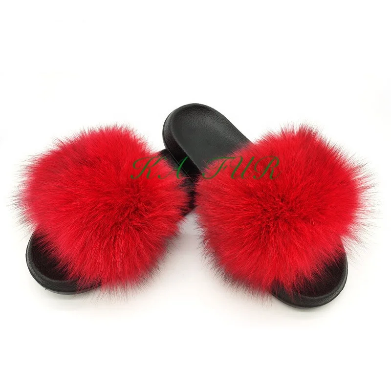 

2020 Latest design puffy soft indoor fur slides slippers with custom colour