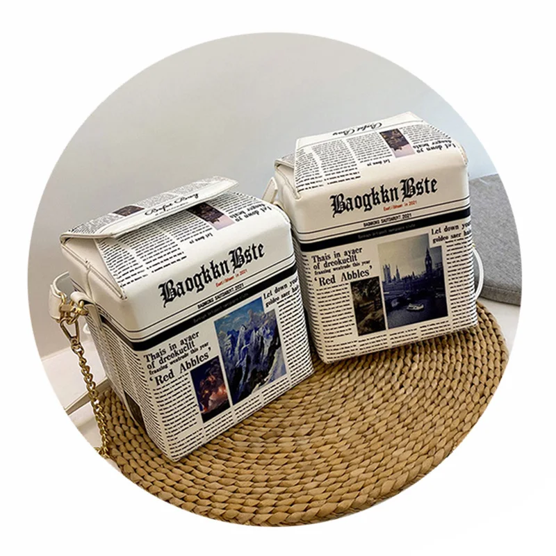 

OXGIFT Wholesale pu leather square Print magazine handbag newspaper purses and bags