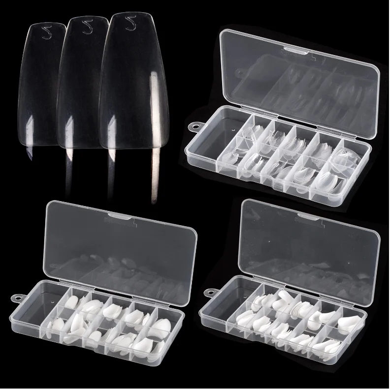 

Acrylic Clear Nail Tips Coffin Shape Full Cover Nail Tips 100pcs in 10 size with Case