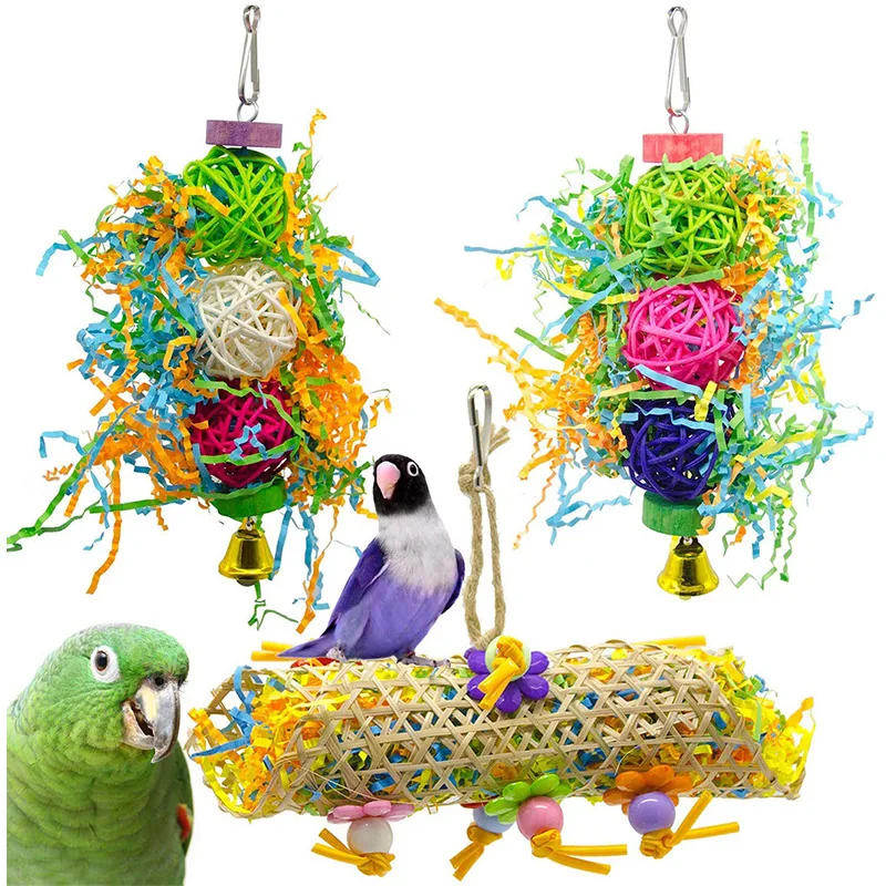 

Hot sale 3 piece set of climbing rope stick color swinging drawing bell string parrot combination bird toy