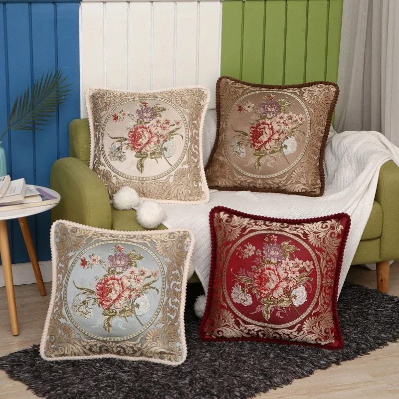 

European Style Jacquard Elegant Floral Decorative Cushion Cover for Sofa Classic Throw Pillows Decor Gifts Pillow Case