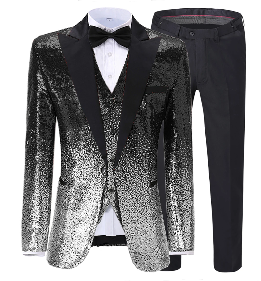 

Retail costume paillette sequins men suits slim fit custom men's suit for wedding suit 3-pc cost vest and pant, Picture