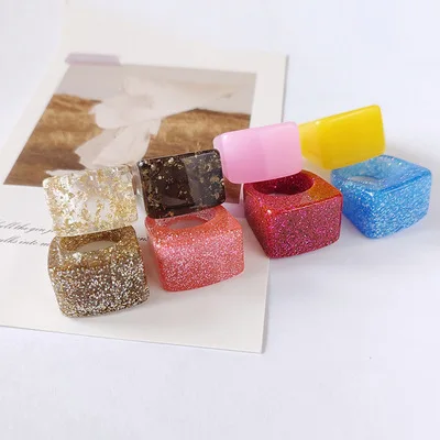 

New Arrivals Top Selling Good Quality Acrylic Acetic Acid Resin Design Sense Large Square Multicolor Transparent Finger Rings