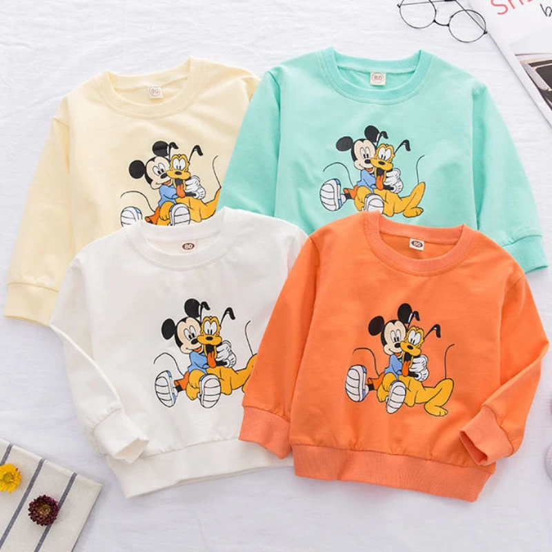 

Children's Clothing Spring 2021 New Cartoon Girls Sweater Children Long-sleeved Round Neck T-shirt Boys Pullover Bottoming Shirt