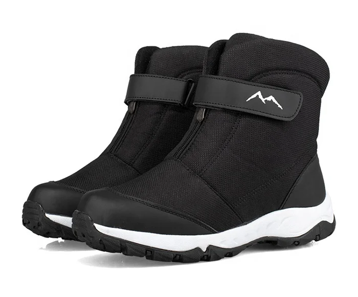

Men's Women's winter boots Waterproof oxford upper with zip open slip on shoes Warm fur Snow Boots Outdoor