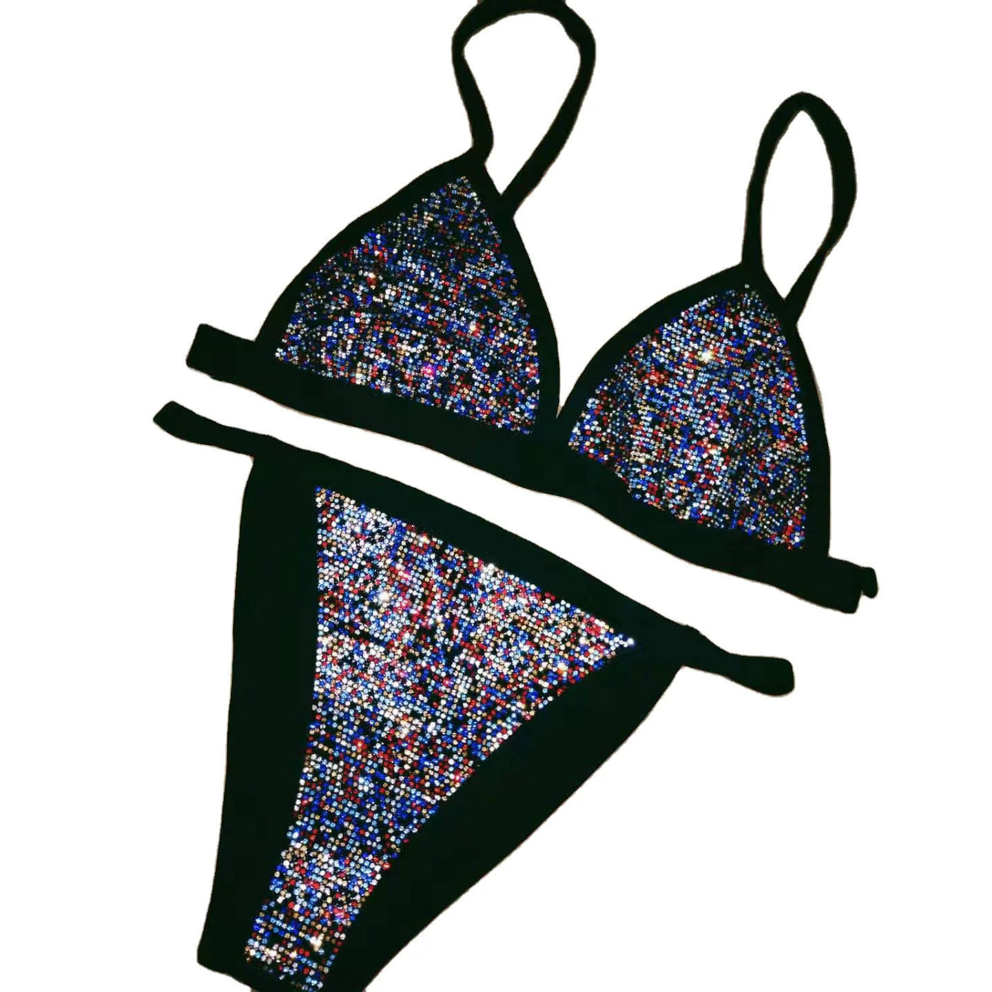 

Trendy Rhinestone Bikini Set Crystal Diamond Sexy Women Bathing Swimsuit Halter Push Up Bandage Swimwear Beachwear Body Jewelry