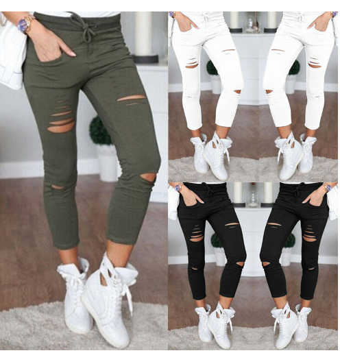 

Hot style New Pencil Pants Ripped Leggings for Women, Picture color