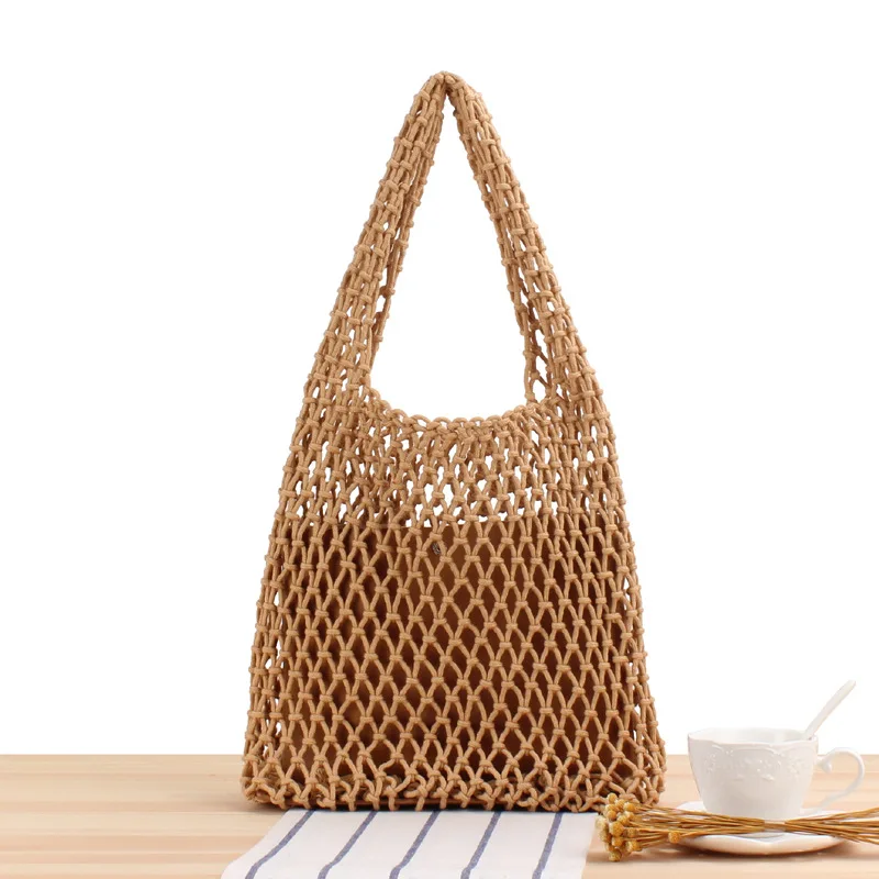 

2021 Summer New Hand Made Mesh Design Cotton Tote Bags women handbags ladies Fashion Shoulder Bag for Lady Outdoor Beach Resort