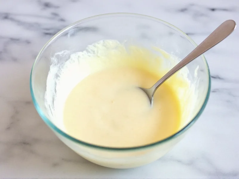 Homemade vanilla icing in glass bowl with spoon