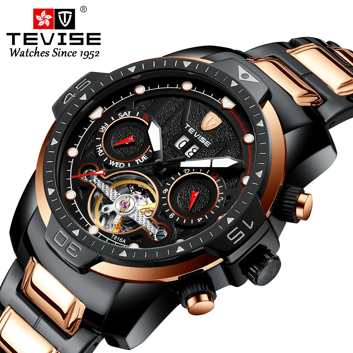 

Tevise T816A automatic calendar multi-function waterproof tourbillon mechanical watch, 5 colors