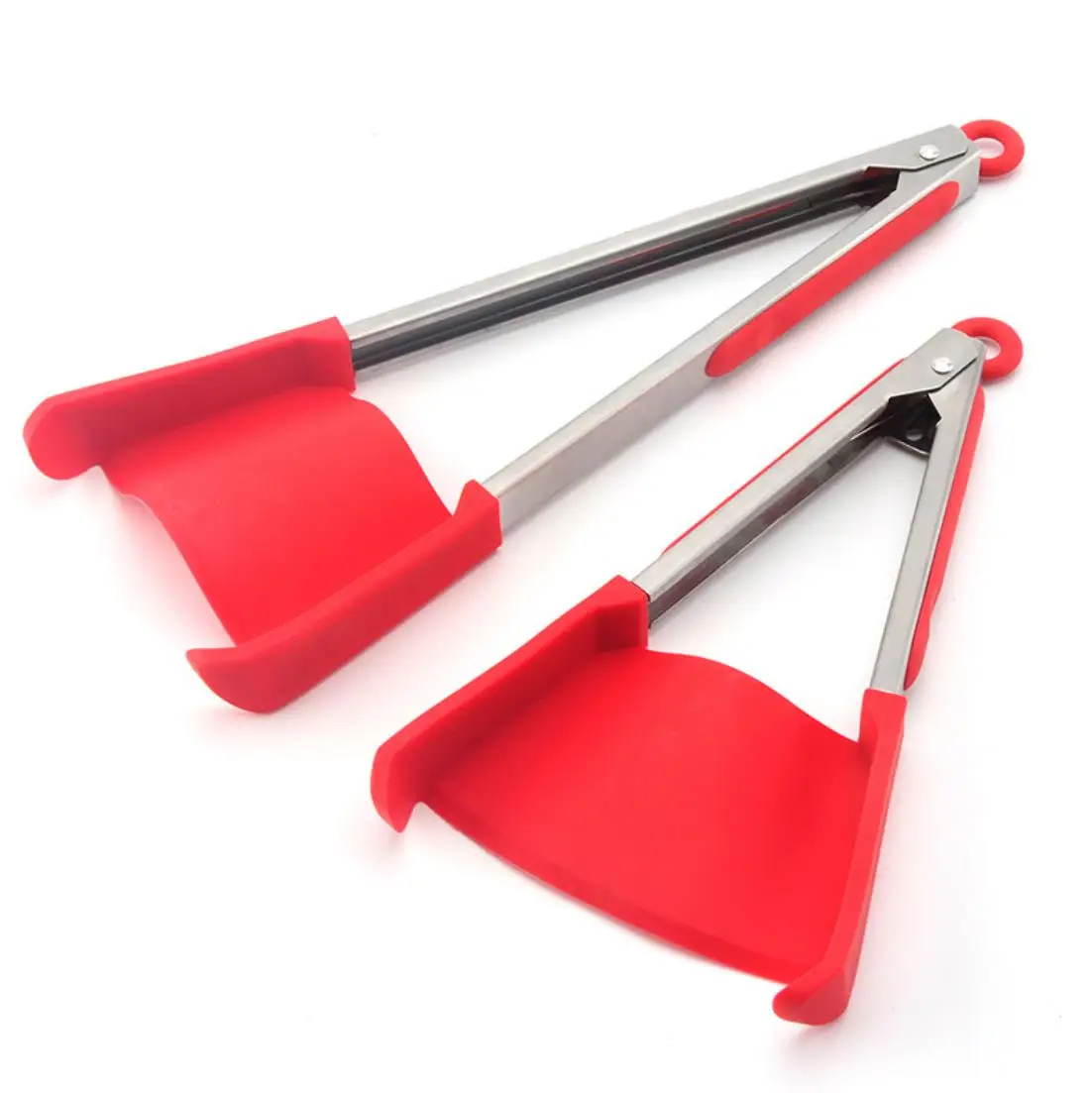 

Kitchen Clip Cool Lock 2 In 1 Kitchen Cooking Spatula Tongs Heat Resistant Silicone Food Cooking Clever Tong, Green/red