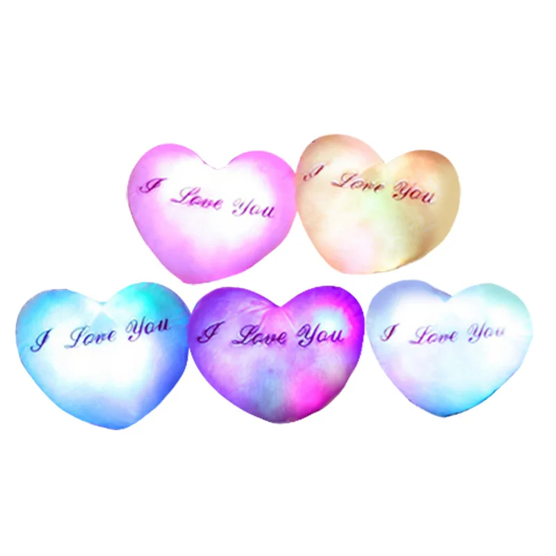 Colorful Heart Plush Toy Soft Valentine's Day Toy Luminous Glowing Pillow Soft Plush LED Love Heart Toy