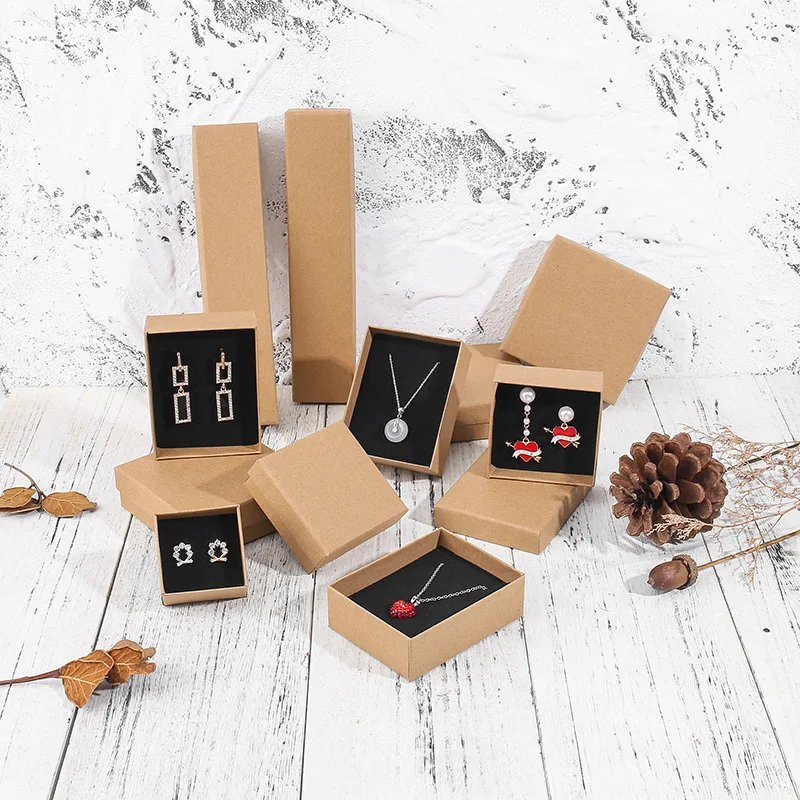 

Wholesale bracelet ring earring bracelet jewelry gift packaging box recycle kraft box with black sponge different size of box