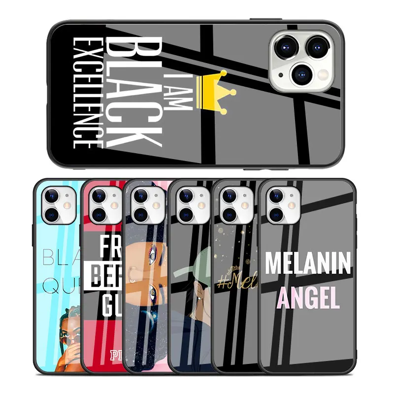 

Hot Items Tempered Glass Phone Case for iPhone 11 12 Pro Max Customized Melanin Poppin Black Girl Cover for Samsung A21s
