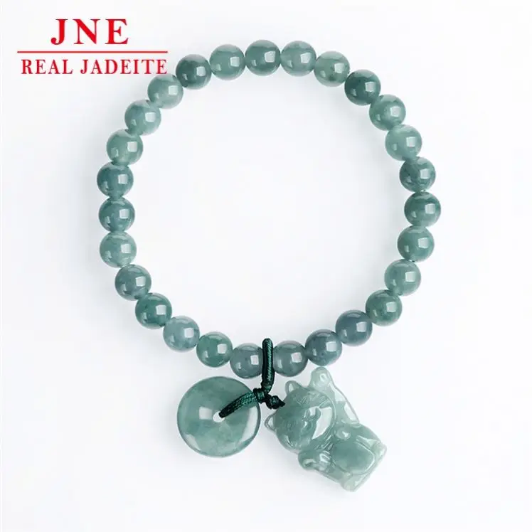 Natural a Cargo Jade Blue Water Lucky Cat Safety Buckle Bracelet Hand Woven Hand Rope Ice Jade Stone Women's Gift