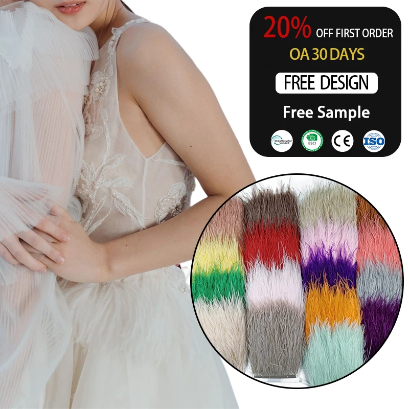

High Quality Colorful Decorative Ostrich Feather Tassel Trim Party Dress Garment Accessories Feather Lace