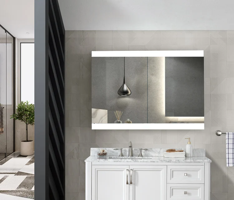Anti-Fog Led Lighting Mirror Furniture Cabinets Bathroom Storage Mirror Cabinet With Shaver Socket