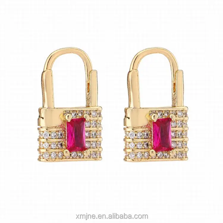 

New Earrings European And American Fashion Copper Micro-Inlaid Zircon Small Lock