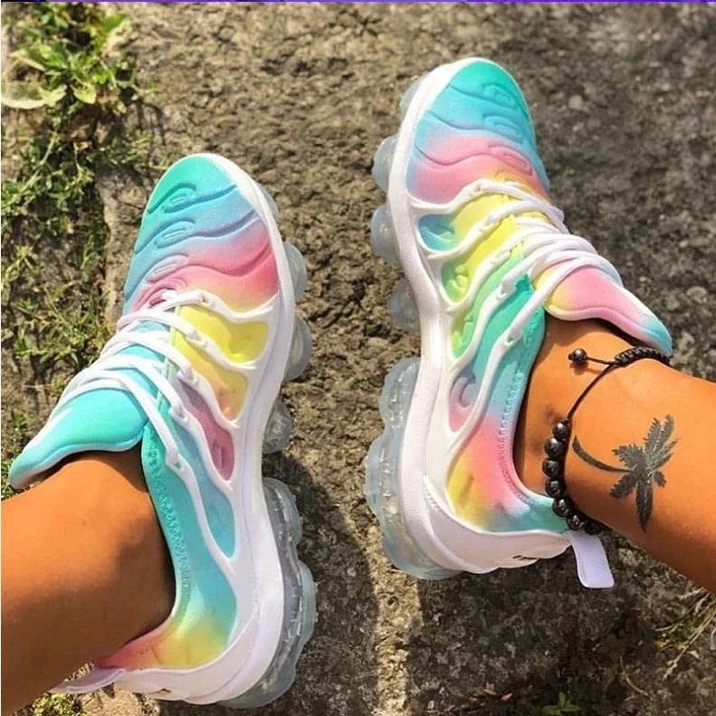 

Summer Air Cushion Transparent Sole Women Sneakers Elastic Band Shoes Colorful Prints Outdoor Sports Shoes Anti-slip Shoes Women