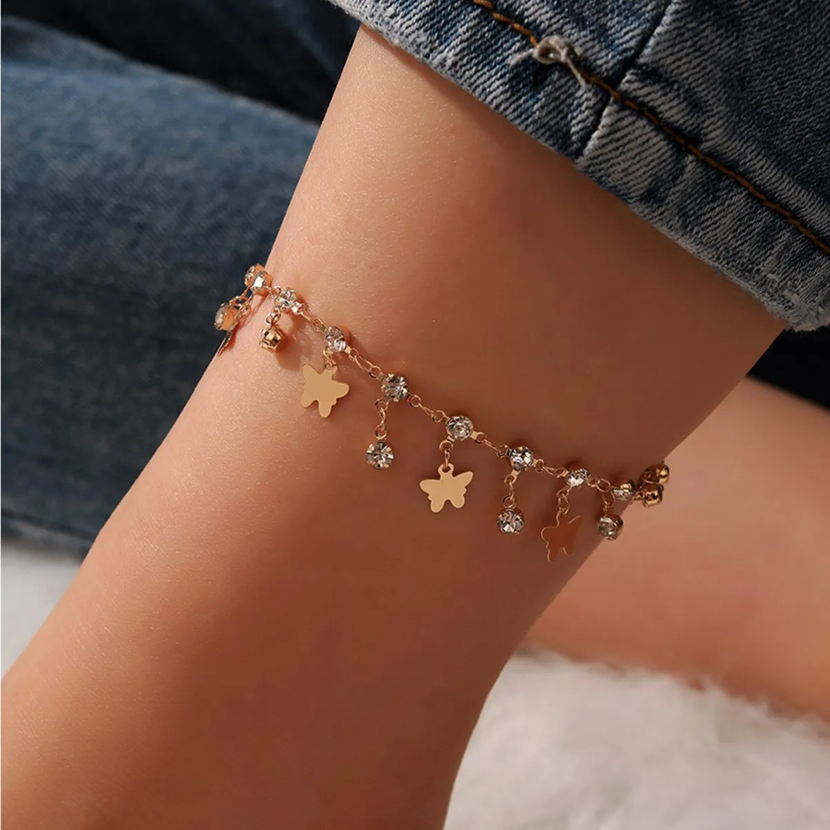 

Summer Beach Trendy 18K Gold Plating Cubic Zircon Butterfly Anklet Barefoot Butterfly Diamond Anklet