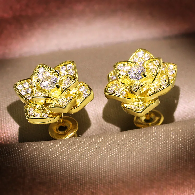

14K Gold White Diamond Earring for Women Fine Natural 925 Jewelry Gemstone Bizuteria Bijoux Femme Orecchini Stud Earrings