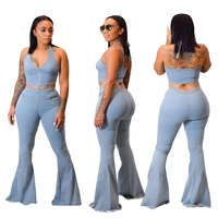 

2020 women's clothing two piece set Sexy fashion Frosted Wash Denim 2 piece set women