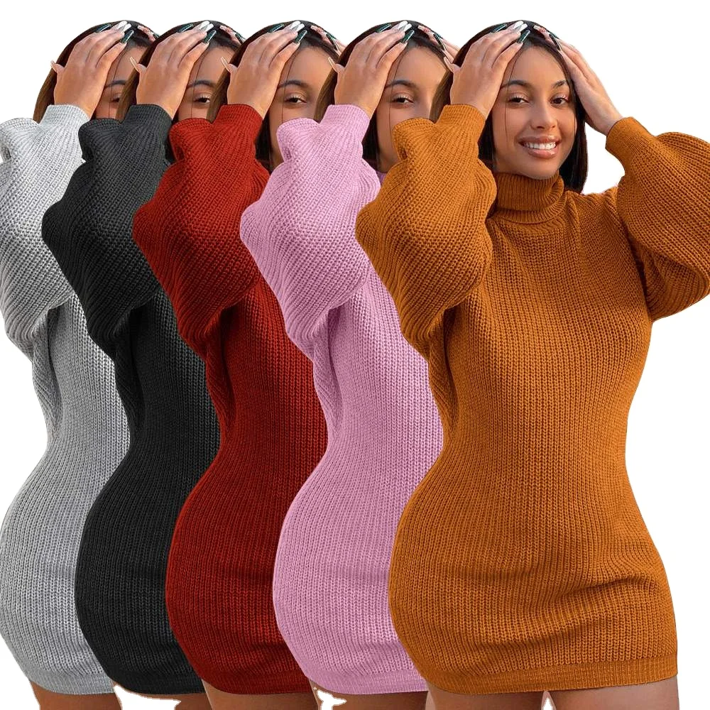 

2021 wholesale turtleneck sweater dress women turtleneck sweater dress sweater dresses winter, Customized colors accept