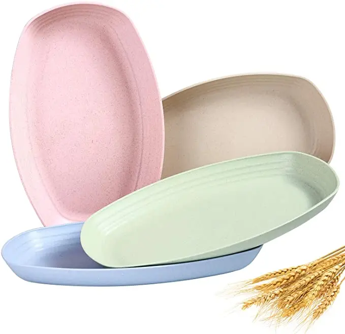 

Biodegradable Oval Kids Plate Sets Dishes Set BPA Free Household Dish Plate Dinner Bowl Wheat Straw Dinner Plates Sets, Green/blue/pink/beige