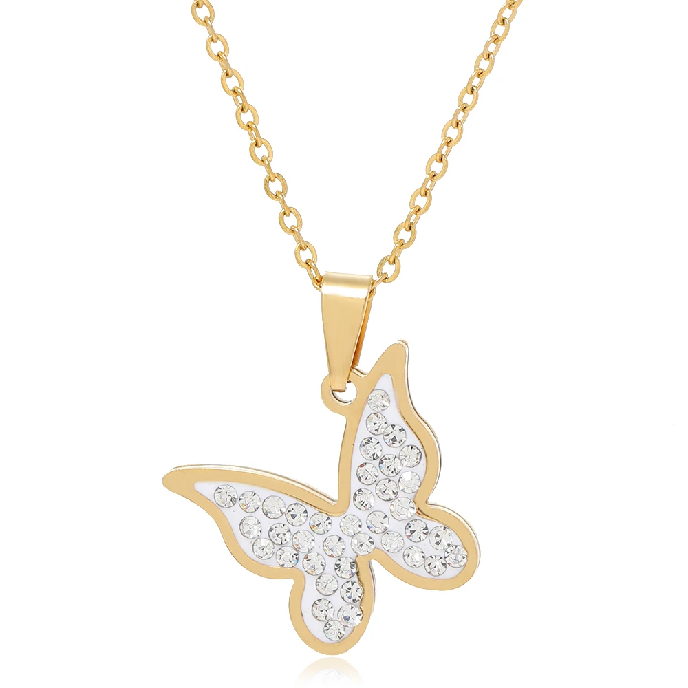 

fashion 18k gold stainless steel butterfly necklace for women wholesale NS10287, Picture shows