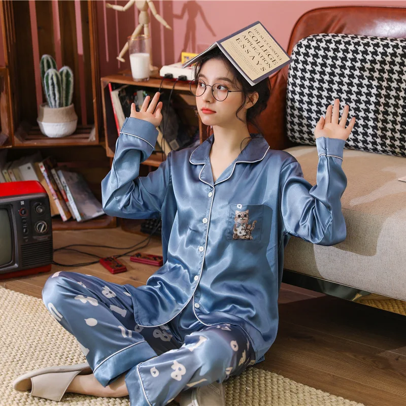 

High Quality Silk Pyjama Pijama-Por-Mayor Plus Size Sleepwear 4X Sleep Two Piece Lounge Wear Long Sleeves Women Pajama For Women