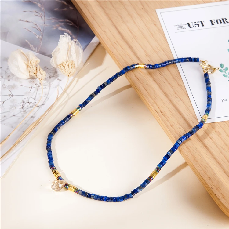 

boho jewelry 2022 wholesale new design natural lapis lazuli heishi bead necklace bohemian gemstone necklace